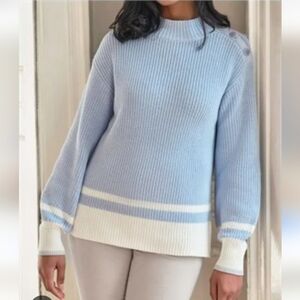 Pure Collection Organic Cotton Mock Neck Button Shoulder Sweater Size 14